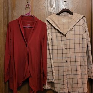 Set Of 2 Small Cuddl Duds Maroon/Tan Plaid Cardigan Style Long Sleeve Jackets